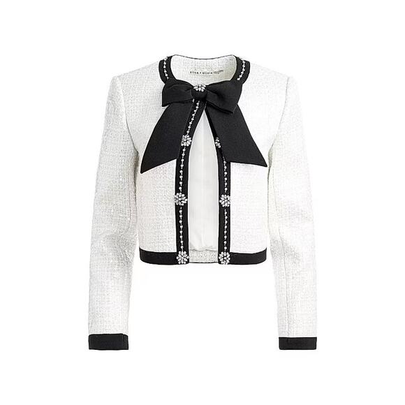 NWT ALICE + OLIVIA GWYNETH EMBELLISHED CROPPED BOW JACKET - Picture 1 of 13
